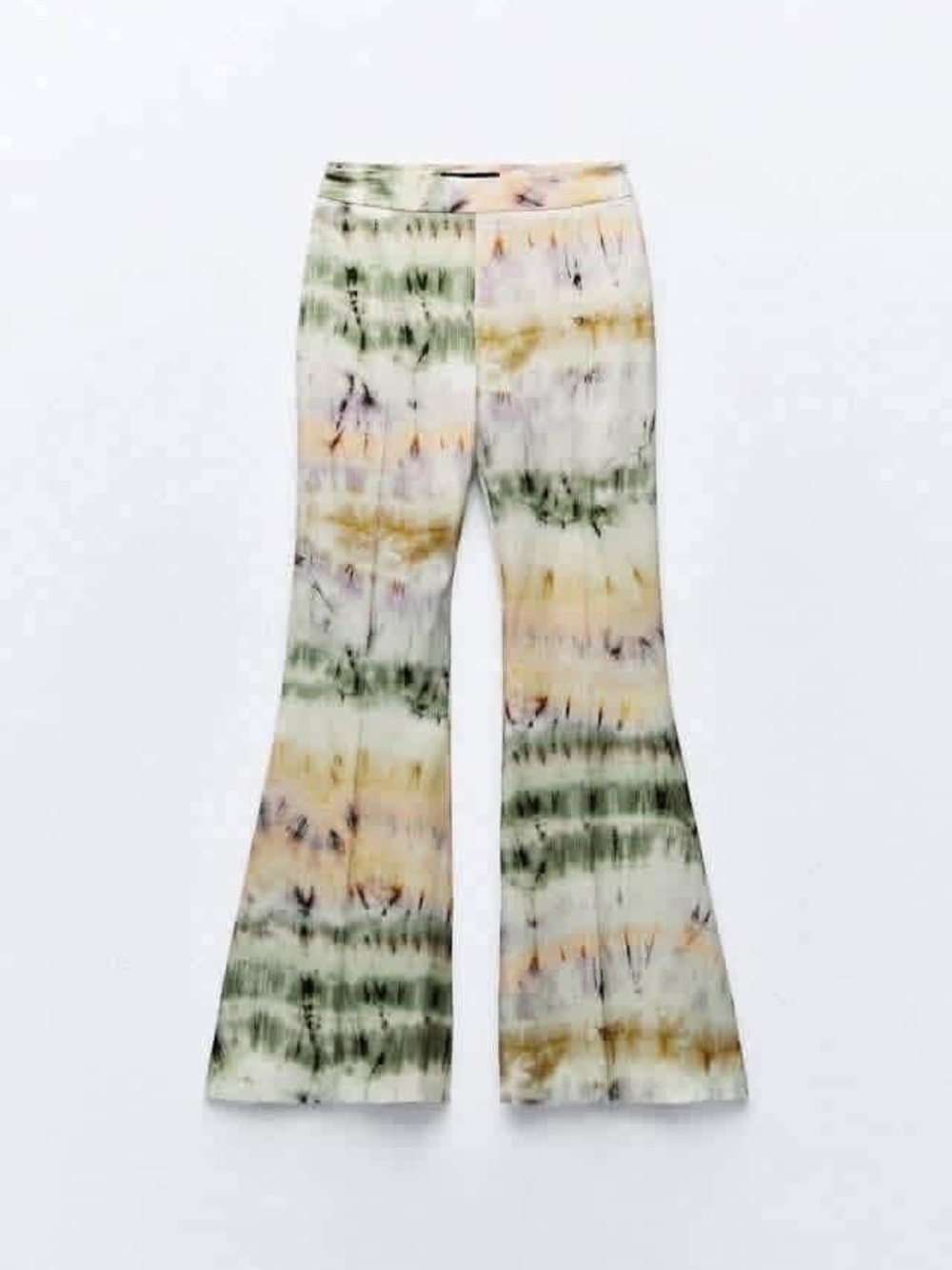 Zara Tie-Dye High-Waisted Flared Pants in Green, Yellow, White, Peach, Eggplant